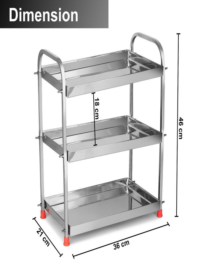 VK15 COLLECTION Stainless Steel 3-Tier Storage Rack for Kitchen, Bathroom & Vanity, Multipurpose Shelf Organizer for Jars, Spice Rack, Toiletries & Cosmetics, Heavy Duty Counter Stand - Image 3